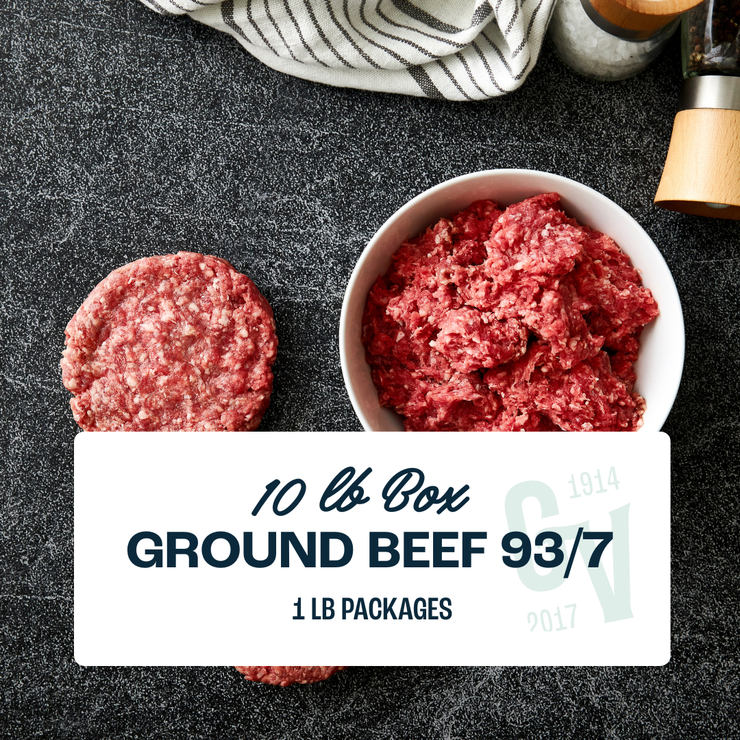 Grand View Beef 93/7 grass fed ground beef 10 lb bulk box Iowa farm